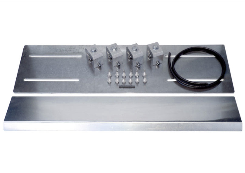 SS VentSaver standing seam mounting plate kit contents with RCT clamps and ice ramp