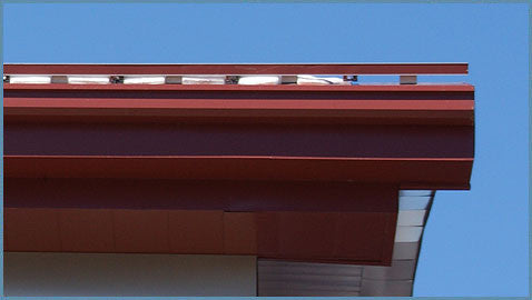 ColorBar with color strip and IceStoppers holding snow on a metal roof