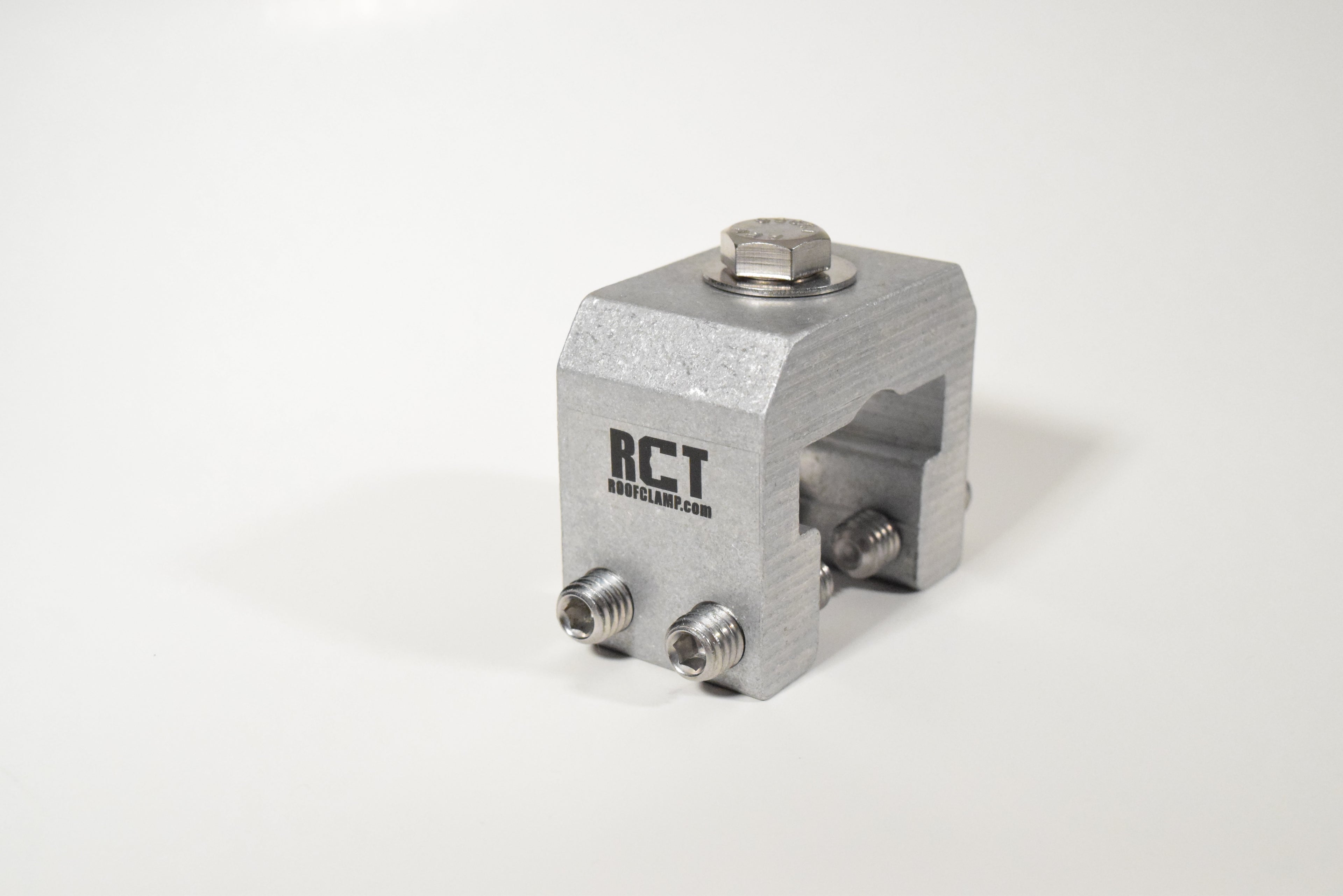 Metal component with 'RCT' branding on a white background