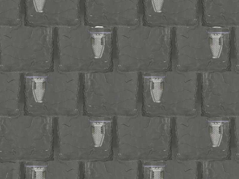 Staggered SlateGuard spacing layout on a shingle roof